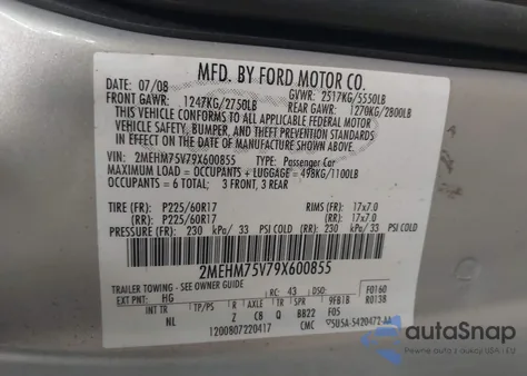 2009 Mercury Grand Marquis Ls (Fleet Only) from USA, damaged, VIN 2MEHM75V79X600855